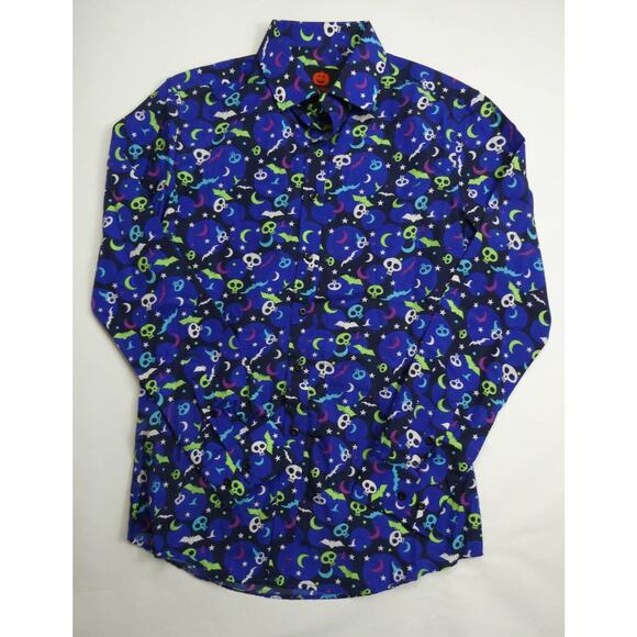 Skulls Bats Halloween print Button Front Men's S Shirt long sleeve Simon Banks - Picture 1 of 2